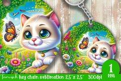 Floral DOG key chain spring SUBLIMATION keychain CAT Product Image 1