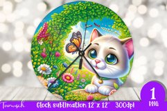 Floral CAT Wall Clock spring SUBLIMATION PNG Product Image 1