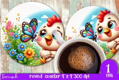 Floral animals round coaster spring SUBLIMATION PNG / chick Product Image 1