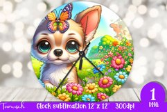 Floral CHIHUAHUA Wall Clock spring SUBLIMATION PNG Product Image 1