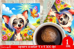 funny CHINESE CRESTED DOG square coaster Sublimation Product Image 1