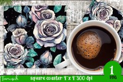 watercolor black roses sublimation square coaster Wrap PNG Product Image 1