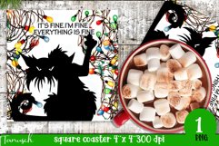 funny christmas CAT square coaster It&#039;s fine, I&#039;m fine PNG Product Image 1