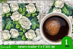 watercolor white roses sublimation square coaster bundle Product Image 6
