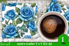 watercolor blue roses sublimation square coaster Wrap PNG Product Image 1