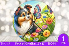 Floral COLLIE Wall Clock spring SUBLIMATION PNG Product Image 1