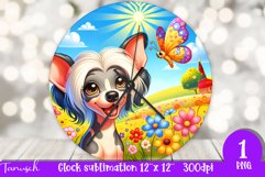 Floral CHINESE CRESTED DOG Clock spring SUBLIMATION PNG Product Image 1