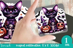 funny Creepy sublimation Halloween CAT magnet Product Image 1
