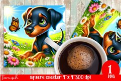 funny DOBERMAN square coaster Sublimation PNG flower Product Image 1