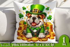 Englisch Bulldog dog St Patrick LUCKY pillow sublimation Product Image 1