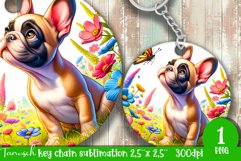 Floral DOG key chain spring SUBLIMATION keychain Bulldog Product Image 1
