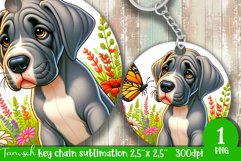 Floral DOG key chain spring SUBLIMATION keychain Great Dane Product Image 1