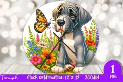 Floral GREAT DANE Wall Clock spring SUBLIMATION PNG Product Image 1