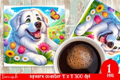 funny GREAT PYRENEES DOG square coaster Sublimation Product Image 1