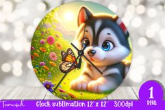 Floral HUSKY Wall Clock spring SUBLIMATION PNG Product Image 1