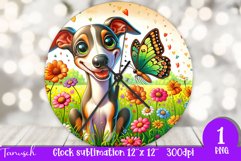 Floral ITALIAN GREYHOUND DOG Clock spring SUBLIMATION PNG Product Image 1