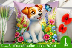 funny Jack Russel pillow Sublimation PNG flowers dog Product Image 1