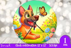 Floral MALINOIS DOG Clock spring SUBLIMATION PNG Product Image 1