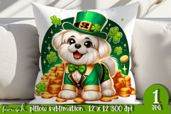 Maltese dog St Patrick LUCKY pillow sublimation Product Image 1