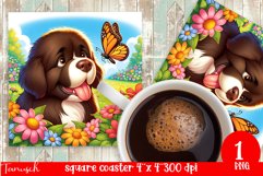 funny NEWFOUNDLAND DOG square coaster Sublimation Product Image 1