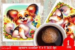 funny PAPILLON DOG square coaster Sublimation Product Image 1