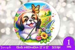 Floral PEKINESE DOG Clock spring SUBLIMATION PNG Product Image 1