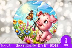 Floral PIG Wall Clock spring SUBLIMATION PNG Product Image 1