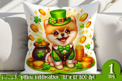 Pomeranian dog St Patrick LUCKY pillow sublimation Product Image 1