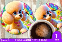 Floral DOG round coaster spring SUBLIMATION PNG / poodle Product Image 1