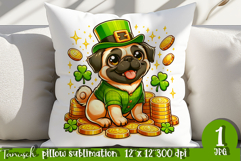 pug dog St Patrick LUCKY pillow sublimation Product Image 1