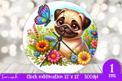 Floral PUG Wall Clock spring SUBLIMATION PNG Product Image 1
