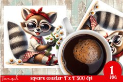 cute RACCOON LADY square coaster sublimation design PNG Product Image 1
