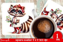 cute RACCOON LADY square coaster sublimation design PNG Product Image 1