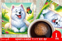 funny SAMOYED DOG square coaster Sublimation Product Image 1