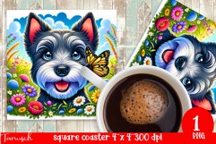 funny SCOTTISH TERRIER square coaster Sublimation PNG flower Product Image 1