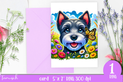 cute DOG card printable SUBLIMATION flowers Product Image 1