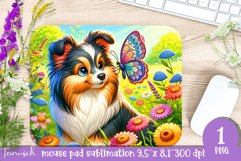 Floral mouse pad SHETLAND SHEEPDOG spring SUBLIMATION Product Image 1