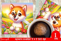 funny SHIBA INU DOG square coaster Sublimation Product Image 1