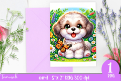 cute DOG card printable SUBLIMATION flowers Product Image 1