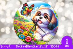 Floral SHIH TZU Wall Clock spring SUBLIMATION PNG Product Image 1