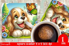 funny SPANIEL square coaster Sublimation PNG flower Product Image 1
