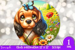 Floral SPANIEL Wall Clock spring SUBLIMATION PNG Product Image 1