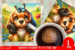 funny SPANIEL square coaster Sublimation PNG flower Product Image 1
