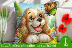 funny Spaniel pillow Sublimation PNG flowers dog Product Image 1