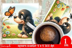 funny SPANIEL square coaster Sublimation PNG flower Product Image 1