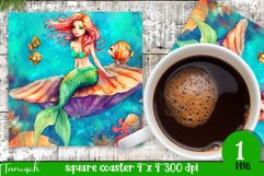 watercolor mermaid square coaster sublimation Bundle Product Image 7