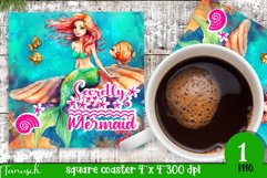 watercolor mermaid square coaster sublimation design Product Image 1