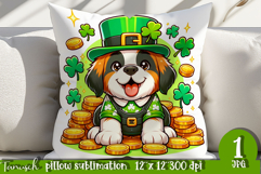 St Bernard dog St Patrick LUCKY pillow sublimation Product Image 1