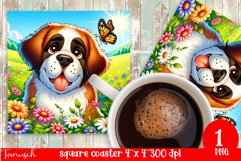 funny ST BERNARD DOG square coaster Sublimation Product Image 1