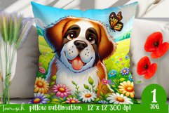 funny St Bernard pillow Sublimation PNG flowers dog Product Image 1